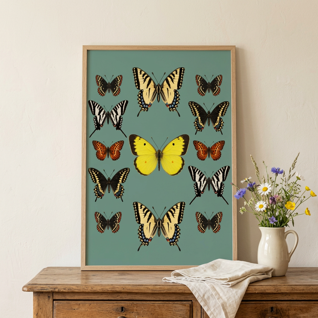 2:3 butterfly print styled on an antique dresser