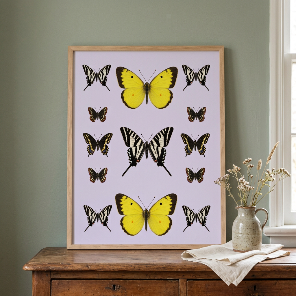 Lilac butterfly 4:5 print styled on a cottage dresser